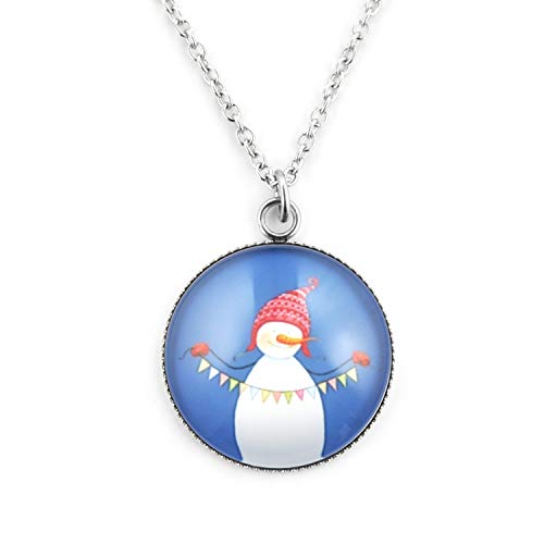 SCHMUCKZUCKER Damen Kette Lang mit Großem Anhänger Motiv Schneemann mit Mütze und Wimpelkette Edelstahl Silber-Farben Blau von SCHMUCKZUCKER