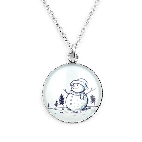 SCHMUCKZUCKER Damen Kette Lang mit Großem Anhänger Weihnachten Motiv Schneemann Winterlandschaft Edelstahl Silber-Farben Hellblau von SCHMUCKZUCKER