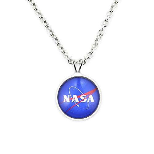 SCHMUCKZUCKER Damen Kette mit Anhänger Motiv NASA Edelstahl Silber-Farben blau Kurze Kette (45cm) - Kleiner Anhänger (14mm) von SCHMUCKZUCKER