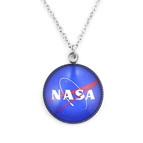 SCHMUCKZUCKER Damen Kette mit Anhänger Motiv NASA Edelstahl Silber-Farben blau Kurze Kette (45cm) - großer Anhänger (25mm) von SCHMUCKZUCKER