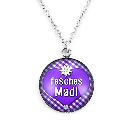 SCHMUCKZUCKER Damen Kette mit Anhänger Fesches MADL Kurze Edelstahl Kette Silber Violett von SCHMUCKZUCKER