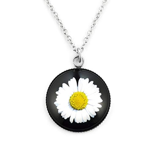 SCHMUCKZUCKER Damen Edelstahl Kette mit Anhänger Gänseblümchen Blumen Halskette Silber schwarz 25mm von SCHMUCKZUCKER