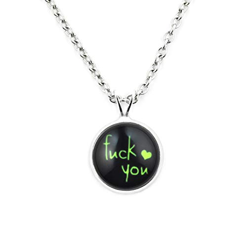 SCHMUCKZUCKER Damen Kette mit Anhänger Motiv Fuck You Edelstahl Schwarz (Kleiner Anhänger (14mm)) von SCHMUCKZUCKER