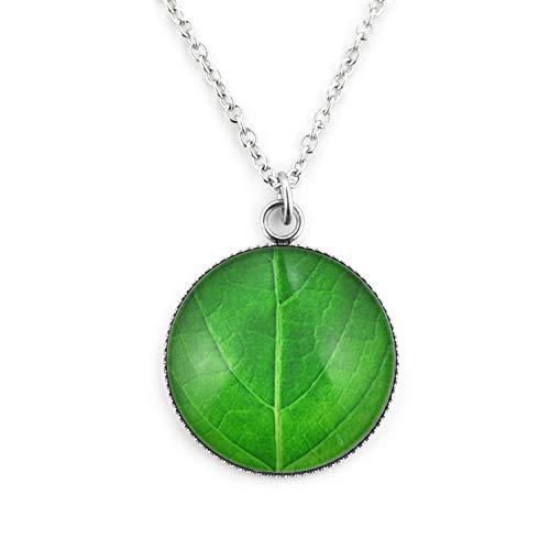 SCHMUCKZUCKER Damen Kette mit Anhänger Motiv Leaf Blattmuster Edelstahl Silber Grün Lange Kette (70cm) - Großer Anhänger (25mm) von SCHMUCKZUCKER