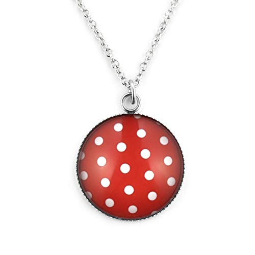 SCHMUCKZUCKER Damen Kette mit Anhänger Motiv Polka Dots Edelstahl Rot Weiss gepunktet Großer Anhänger (25mm) - Lange Kette (70cm) von SCHMUCKZUCKER