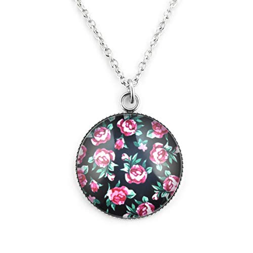 SCHMUCKZUCKER Damen Kette mit Anhänger Motiv Vintage Rosen Edelstahl Blumen-Muster Silber Schwarz Großer Anhänger (25mm) - Lange Kette (70cm) von SCHMUCKZUCKER