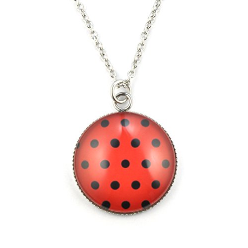 SCHMUCKZUCKER Damen Kette mit großem Anhänger Motiv Polka Dots Edelstahl rot schwarz gepunktet 45cm von SCHMUCKZUCKER