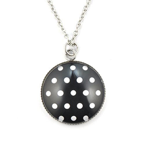 SCHMUCKZUCKER Damen Kette mit großem Anhänger Motiv Polka Dots Edelstahl schwarz Weiss gepunktet 70cm von SCHMUCKZUCKER