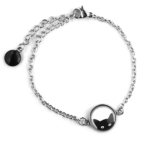 SCHMUCKZUCKER Damen Mädchen Armband Freche Katze Edelstahl Silber Schwarz von SCHMUCKZUCKER