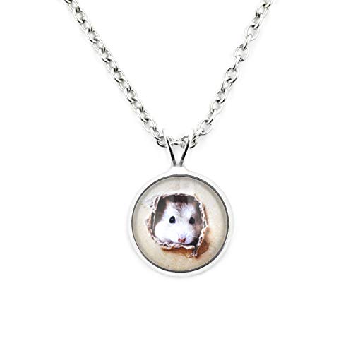 SCHMUCKZUCKER Damen Mädchen Kette mit Anhänger Motiv Hamster Edelstahl Silber Beige Weiß Beige - Kleiner Anhänger (14mm) - Kurze Kette (45cm) von SCHMUCKZUCKER