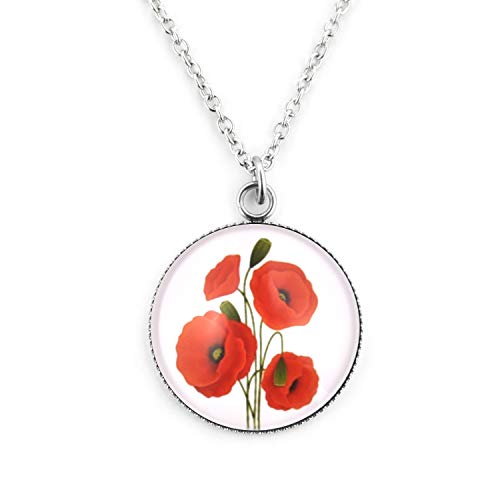 SCHMUCKZUCKER Damen Mädchen Kette mit Anhänger Motiv Mohnblüte Edelstahl Silber Rot Weiß Großer Anhänger (25mm) - Kurze Kette (45cm) von SCHMUCKZUCKER