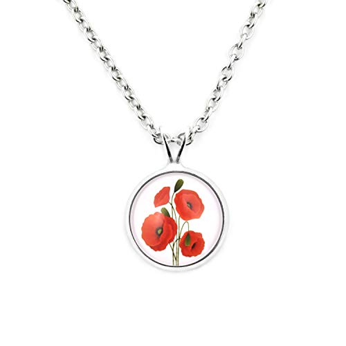 SCHMUCKZUCKER Damen Mädchen Kette mit Anhänger Motiv Mohnblüte Edelstahl Silber Rot Weiß Kleiner Anhänger (14mm) - Kurze Kette (45cm) von SCHMUCKZUCKER