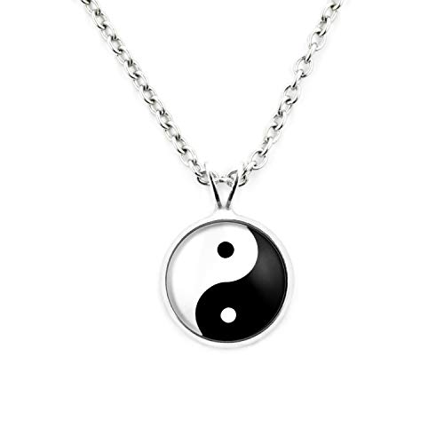 SCHMUCKZUCKER Damen Mädchen Kette mit Anhänger Motiv Yin & Yang Edelstahl Silber Schwarz Weiß Kleiner Anhänger (14mm) - Kurze Kette (45cm) von SCHMUCKZUCKER