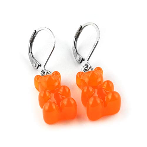 SCHMUCKZUCKER Damen Mädchen Ohrhänger mit Gummibärchen Edelstahl Ohrringe Orange von SCHMUCKZUCKER