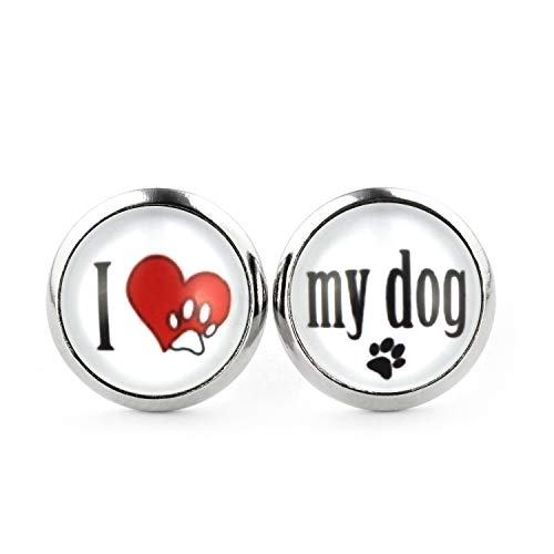 SCHMUCKZUCKER Damen Mädchen Ohrringe Motiv I love my dog - my cat Edelstahl Ohrstecker Hund Katze Silber Weiß I love my Dog 12mm von SCHMUCKZUCKER