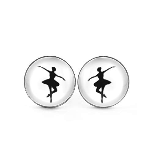 SCHMUCKZUCKER Damen Mädchen Ohrstecker Motiv Ballerina Edelstahl Ohrringe Ballett Tänzerin Silber Schwarz Weiss 10mm von SCHMUCKZUCKER