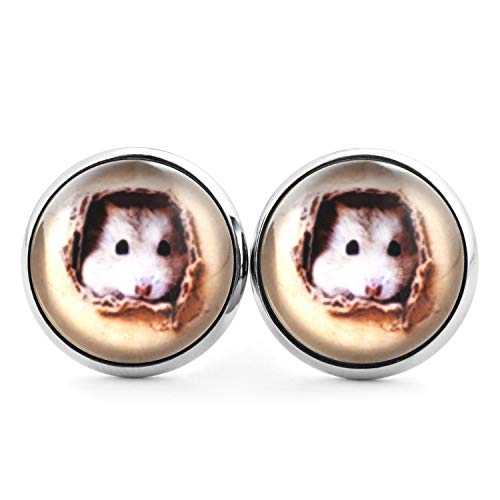 SCHMUCKZUCKER Damen Mädchen Ohrstecker Motiv Hamster Edelstahl Ohrringe Silber Beige 14mm von SCHMUCKZUCKER