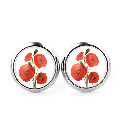 SCHMUCKZUCKER Damen Mädchen Ohrstecker Motiv Mohnblüte Edelstahl Blumen Ohrringe Silber Rot Weiß 12mm von SCHMUCKZUCKER