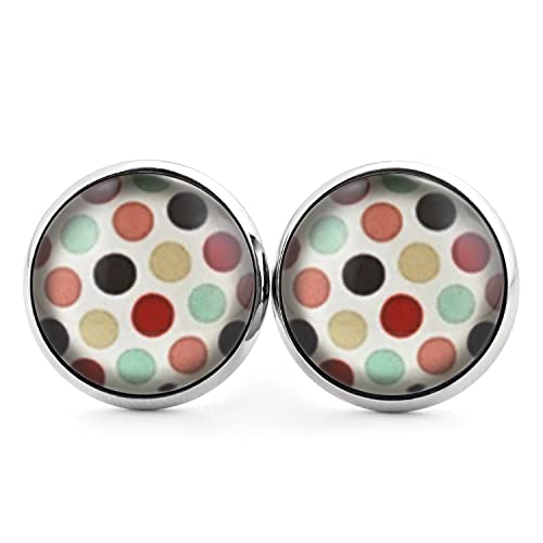 SCHMUCKZUCKER Damen Mädchen Ohrstecker Motiv Sommer Ferien Retro Polka Dots Punkte Edelstahl Ohrringe Bunt Silber 14mm von SCHMUCKZUCKER