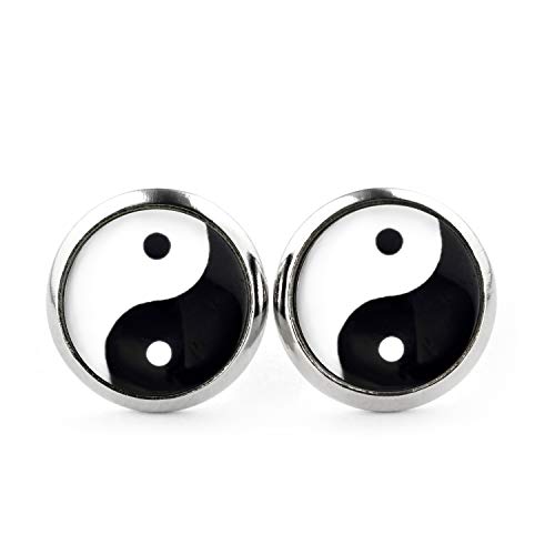 SCHMUCKZUCKER Damen Mädchen Ohrstecker Motiv Yin Yang Edelstahl Ohrringe Silber Schwarz Weiß 12mm von SCHMUCKZUCKER