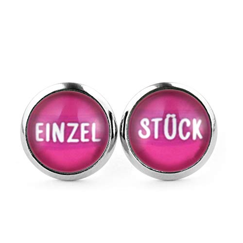 SCHMUCKZUCKER Damen Mädchen Ohrstecker mit Spruch Motiv Einzelstück Edelstahl Ohrringe Silber Pink 12mm von SCHMUCKZUCKER