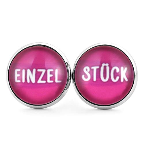 SCHMUCKZUCKER Damen Mädchen Ohrstecker mit Spruch Motiv Einzelstück Edelstahl Ohrringe Silber Pink 14mm von SCHMUCKZUCKER