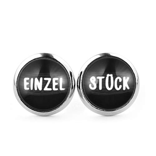 SCHMUCKZUCKER Damen Mädchen Ohrstecker mit Spruch Motiv Einzelstück Edelstahl Ohrringe Silber Schwarz 12mm von SCHMUCKZUCKER