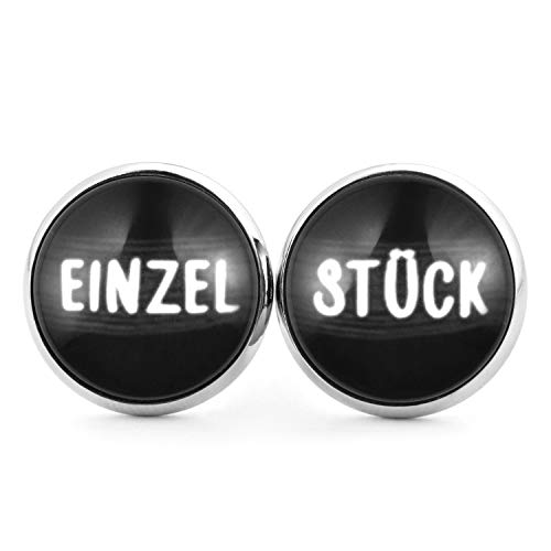 SCHMUCKZUCKER Damen Mädchen Ohrstecker mit Spruch Motiv Einzelstück Edelstahl Ohrringe Silber Schwarz 14mm von SCHMUCKZUCKER