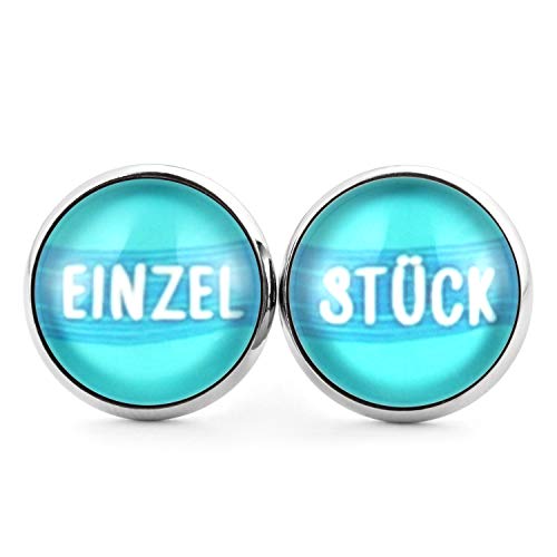 SCHMUCKZUCKER Damen Mädchen Ohrstecker mit Spruch Motiv Einzelstück Edelstahl Ohrringe Silber Türkis 14mm von SCHMUCKZUCKER