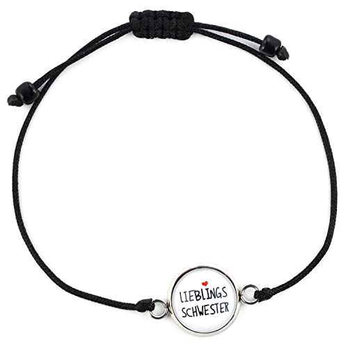 SCHMUCKZUCKER Damen Mädchen Textil Armband mit Motiv Lieblingsschwester Freundschaftsarmband Edelstahl Verstellbar Weiß von SCHMUCKZUCKER