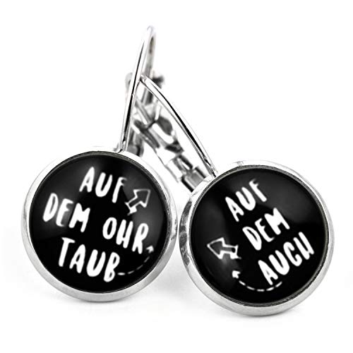 SCHMUCKZUCKER Damen Ohrhänger Spruch Motiv Auf dem Ohr taub Lustige Edelstahl Schmuck Damen Ohrringe Silber Schwarz von SCHMUCKZUCKER