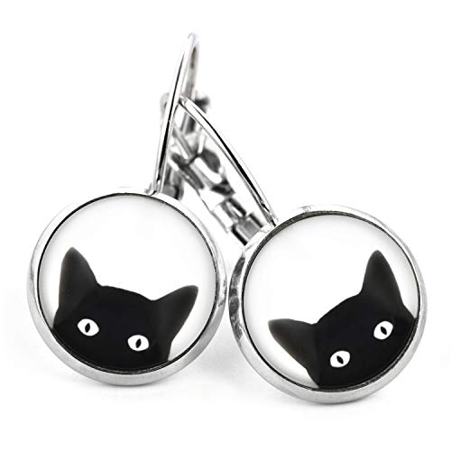 SCHMUCKZUCKER Damen Ohrhänger mit Motiv Freche Katze Edelstahl Ohrringe hängend Katzen Silber Schwarz Schmuck Damen von SCHMUCKZUCKER