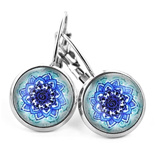 SCHMUCKZUCKER Damen Ohrringe mit Motiv Mandala Edelstahl Silber Blau-Grün Ohrhänger von SCHMUCKZUCKER