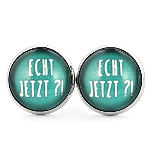 SCHMUCKZUCKER Unisex Damen Herren Ohrstecker Motiv Echt Jetzt Edelstahl Ohrringe Silber Türkis 14mm von SCHMUCKZUCKER