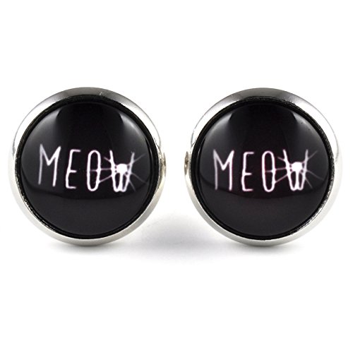 SCHMUCKZUCKER Damen Ohrstecker Meow Miau Katze Ohrringe silber-farben schwarz weiß 14mm von SCHMUCKZUCKER