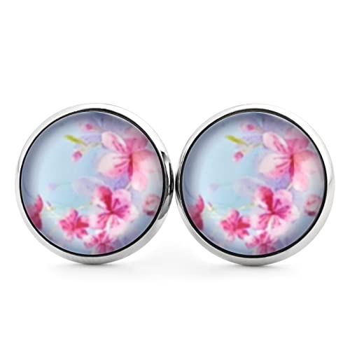 SCHMUCKZUCKER Damen Ohrstecker Motiv Sommer Blüten Edelstahl Blumen Ohrringe Silber Hellblau (14mm) von SCHMUCKZUCKER