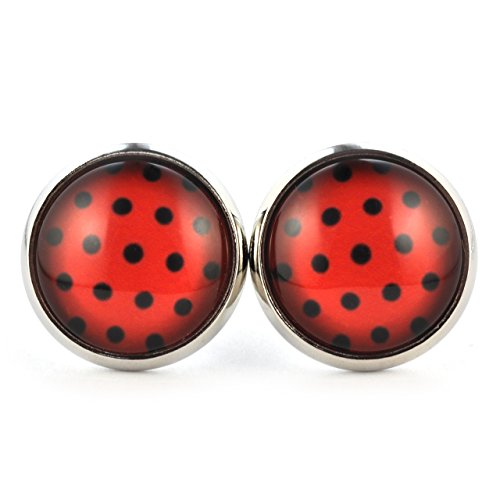 SCHMUCKZUCKER Damen Ohrstecker Muster Polka Dots schwarz-rot 14mm von SCHMUCKZUCKER