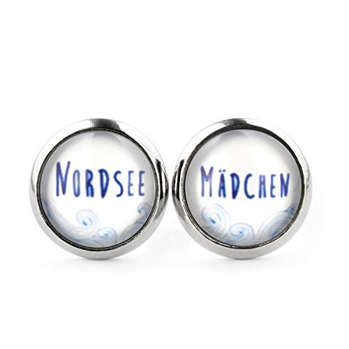 SCHMUCKZUCKER Damen Ohrstecker Nordsee-Mädchen Edelstahl Ohrringe Silber Blau Weiß 12mm von SCHMUCKZUCKER