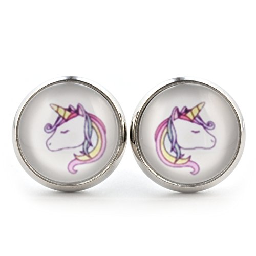 SCHMUCKZUCKER Damen Ohrstecker Regenbogen Einhorn Modeschmuck Ohrringe silber-farben bunt weiss 14mm von SCHMUCKZUCKER