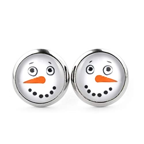 SCHMUCKZUCKER Damen Ohrstecker Schneemann-Gesicht Edelstahl Weihnachtsohrringe Silber Weiss 12mm von SCHMUCKZUCKER