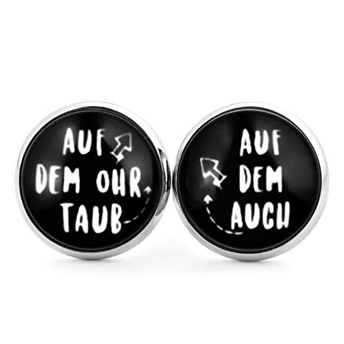 SCHMUCKZUCKER Damen Herren Unixex Ohrstecker Spruch Motiv Auf dem Ohr taub Lustige Edelstahl Schmuck Damen Ohrringe Silber Schwarz 14mm von SCHMUCKZUCKER