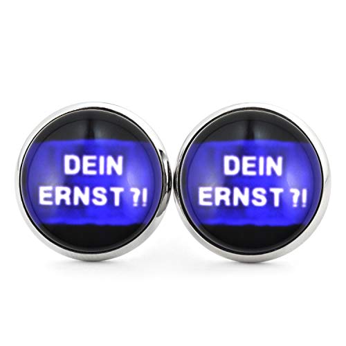 SCHMUCKZUCKER Damen Ohrstecker Spruch Motiv Dein Ernst?! Witzige Edelstahl Ohrringe Silber 14mm Schwarz-Blau 14mm von SCHMUCKZUCKER