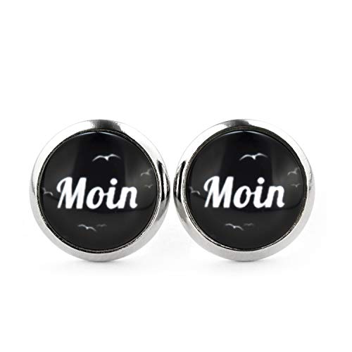 SCHMUCKZUCKER Damen Unisex Ohrstecker Spruch Motiv Moin Moin Edelstahl Ohrringe Silber Schwarz 12mm von SCHMUCKZUCKER