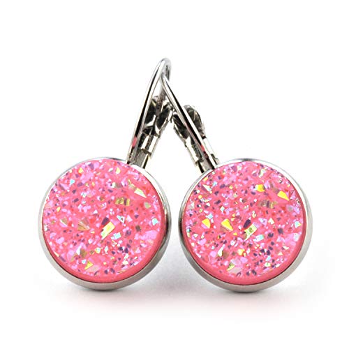 SCHMUCKZUCKER Damen Ohrhänger Bruch-Kristall Modeschmuck Ohrringe Silber-Farben 14mm (pink) von SCHMUCKZUCKER