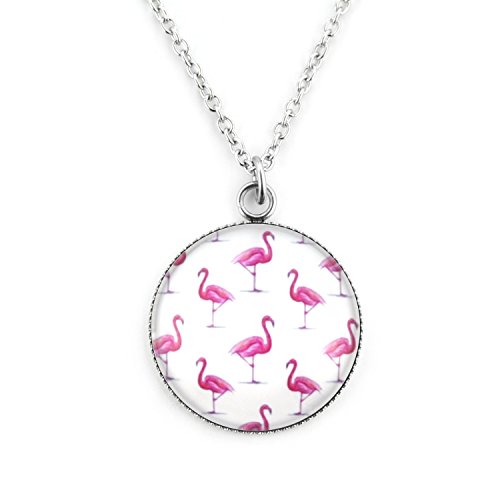 SCHMUCKZUCKER Damen Kette großer Anhänger Motiv Flamingo Edelstahl Silber-Farben pink Weiss Flamingo-Muster - Kurze Kette (45cm) von SCHMUCKZUCKER