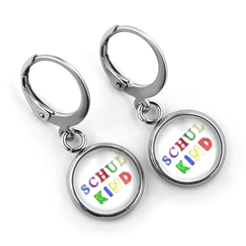 SCHMUCKZUCKER Mädchen Kinder Ohrhänger Motiv Schulkind Edelstahl Ohrringe Einschulung Silber Bunt 12mm von SCHMUCKZUCKER