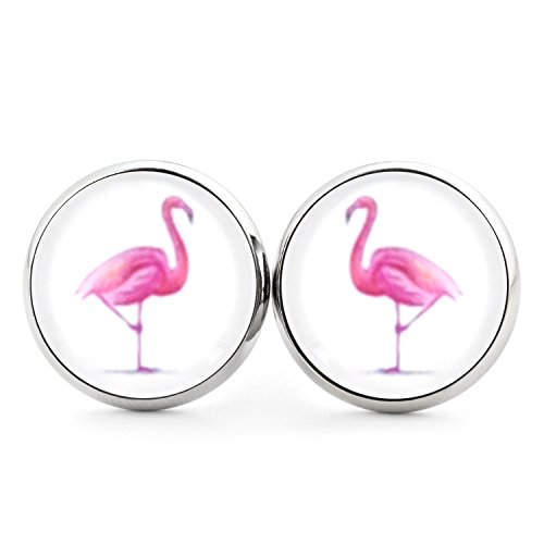 SCHMUCKZUCKER Damen Herren Unisex Ohrstecker Motiv Flamingo Edelstahl Ohrringe Silber Pink Weiß einzelner Flamingo von SCHMUCKZUCKER