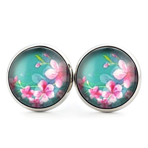 SCHMUCKZUCKER Damen Ohrstecker Motiv Sommer Blüten Edelstahl Blumen Ohrringe Silber Türkis (14mm) von SCHMUCKZUCKER