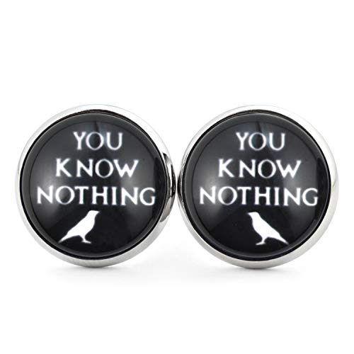 SCHMUCKZUCKER Unisex Ohrringe Spruch You Know Nothing Edelstahl Ohrstecker Rabe Männer Frauen Silber Schwarz 14mm von SCHMUCKZUCKER