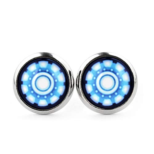 SCHMUCKZUCKER Damen Herren Unisex Ohrstecker Motiv Arc Reaktor Edelstahl Ohrringe Silber Blau Schwarz 12mm von SCHMUCKZUCKER